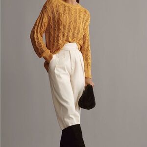 By Anthropologie Sheer Cable Sweater | Marigold | XS